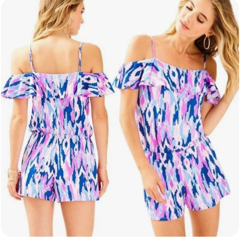 Lilly Pulitzer Blue Klea Off The Shoulder Romper